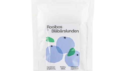 Rooibos-te med smak av blåbär – Te Rooibos blåbärslunden från Klasskontot, fruktigt rooibos-te med blåbärskaraktär.