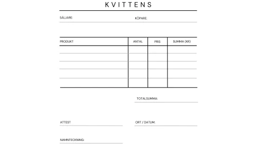 Mall för kvittens om elever vill sälja till företag genom en klassförsäljning