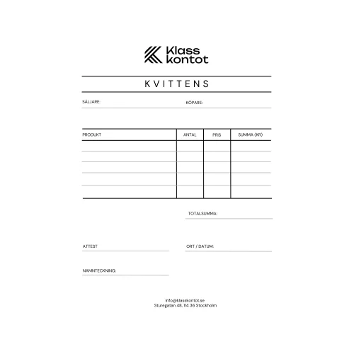 Mall för kvittens om elever vill sälja till företag genom en klassförsäljning
