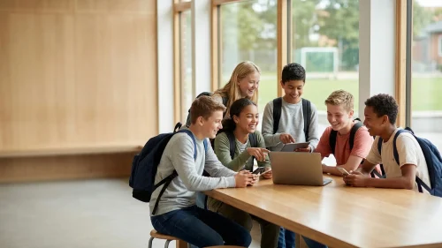 Elever som är glada och skapar en klasskassa för att börja sälja med klassen