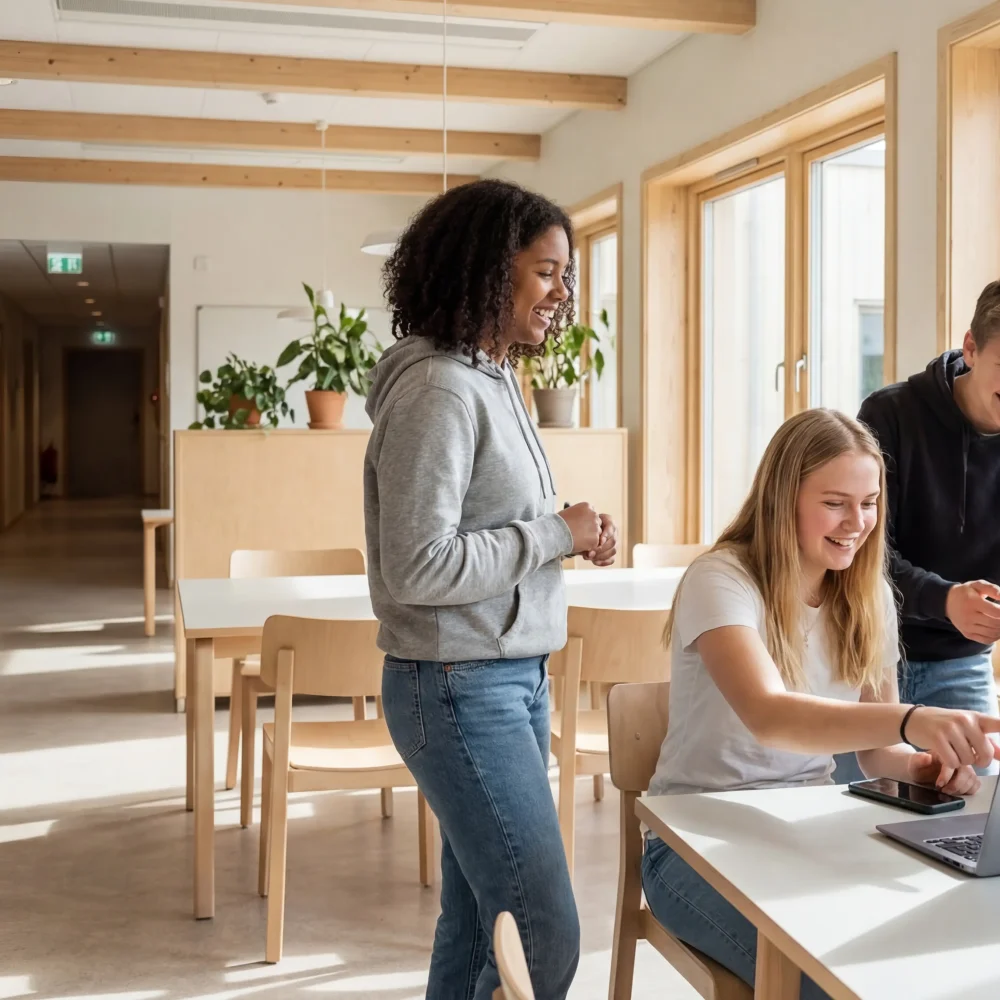 Elever som är glada och skapar en klasskassa för att börja sälja med klassen
